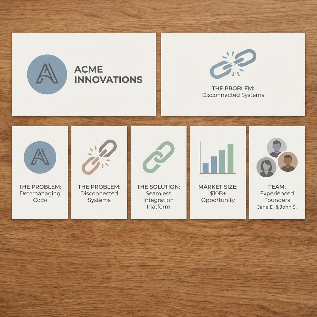 Minimal pitch deck with five simple slides