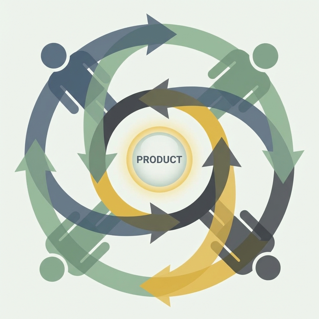 Abstract illustration of users repeatedly returning to a product