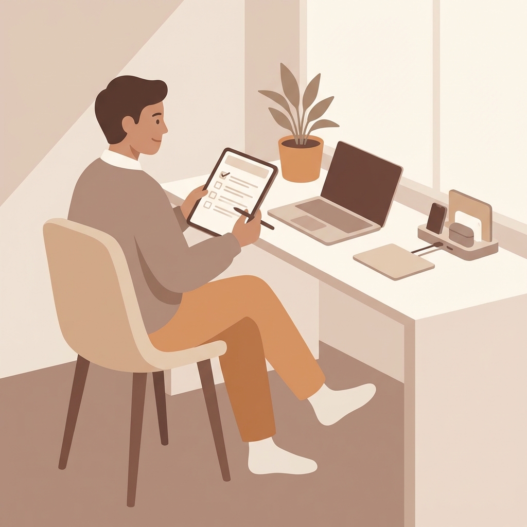 Calm solopreneur with progress tracking